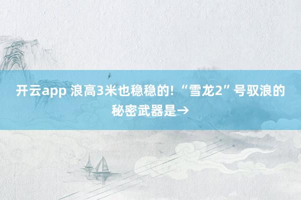 开云app 浪高3米也稳稳的! “雪龙2”号驭浪的秘密武器是→