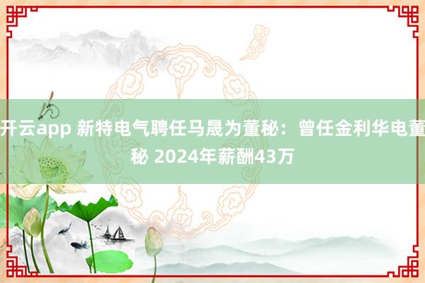 开云app 新特电气聘任马晟为董秘:曾任金利华电董秘 2024年薪酬43万