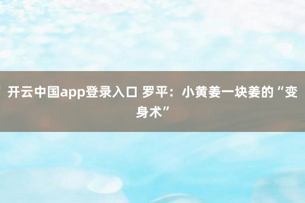 开云中国app登录入口 罗平：小黄姜一块姜的“变身术”